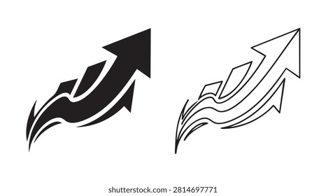 black silhouette with line art vector arrows pointing upward