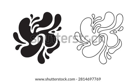 black silhouette with line art vector ink blot icon concept featuring blob, abstract
