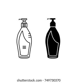 Black silhouette and line flat icon of original soap dispenser 