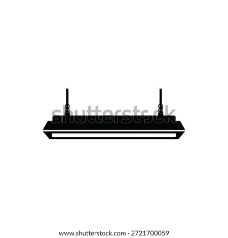 Black silhouette of a linear ceiling light fixture with suspension cables