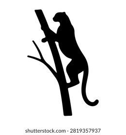 Black silhouette of a lion climbing a tree branch, emphasizing strength and agility in wildlife and nature scenes.