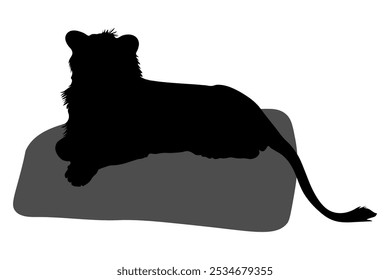 Black silhouette of lion lying on stone. Vector illustration