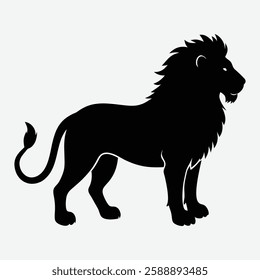A black silhouette of a lion on a white background vector...