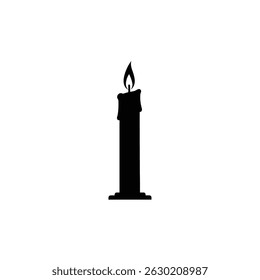 Black silhouette of a lit candle illustration isolated on a clean white background