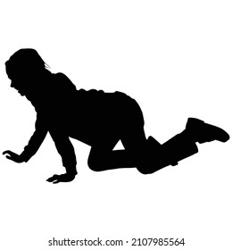 black silhouette of little girl on all fours