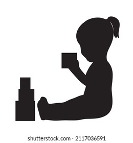 Black silhouette of little girl on white background. Vector illustration