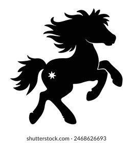 Black silhouette of Little Pony with hair isolated white background
