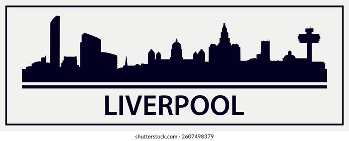  Black silhouette of Liverpool city skyline. Vector on a gray background