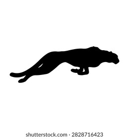 A black silhouette of a lizard in motion, showcasing its elongated body and tail, set against a plain white background for contrast and emphasis.