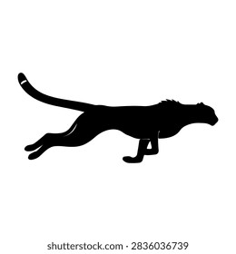 A black silhouette of a lizard in motion, showcasing its elongated body and tail, set against a plain white background for contrast.