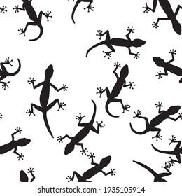 Black silhouette of lizard on white background. Seamless pattern. Vector Illustration. EPS10