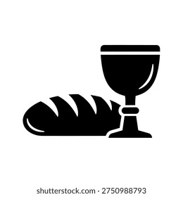 Black silhouette of a loaf of bread and a chalice, symbolizing Christian communion or Eucharist.
