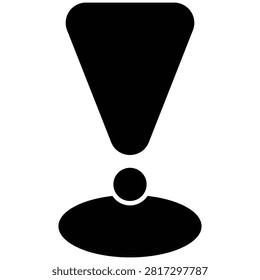 Black silhouette location pin icon shaped like an exclamation mark, representing a warning or alert location marker.