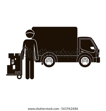 black silhouette logistic assistant with shipping truck