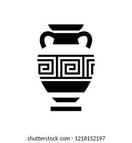 Black silhouette, logo of antique amphora, vase with ornament. Vector illustration.