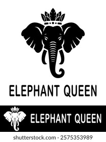 A black silhouette logo design featuring an elephant head adorned with a crown