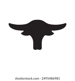 Black silhouette of long horn Steer flat icon vector illustration isolated on white background, animal silhouette, farm, ranch field