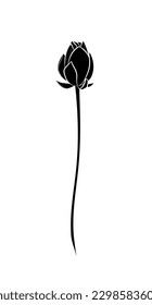 Black silhouette of lotus flower on white background. Graphic drawing. Vector illustration.