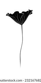 Black silhouette of lotus leaf on white background. Graphic drawing. Vector illustration.