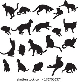 black silhouette of lovely cute cats