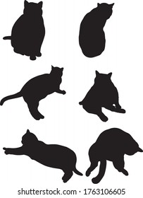 Black Silhouette Lovely Cute Lazy Cats Stock Vector (Royalty Free ...