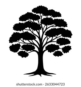Black silhouette of a lush full tree