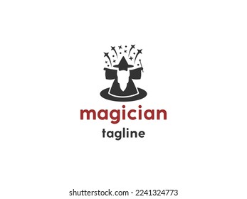 black silhouette magician showing magic logo icon symbol illustration inspiration