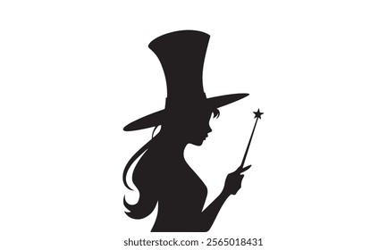 The black silhouette of a magician's girl