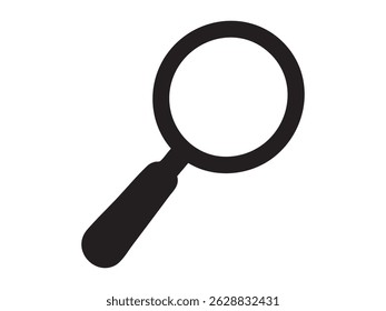 silhueta preta do ícone de lupa isolado no fundo branco, ilustração vetorial. Conceito de ferramenta de pesquisa, símbolo de zoom, sinal de exploração, elemento de design plano.