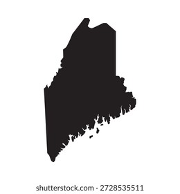 Silueta negra del mapa del estado de Maine sobre fondo blanco