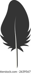 Black Silhouette of Majestic Feather. Isolated on White Background. Vector Illustration