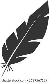 Black Silhouette of Majestic Feather. Isolated on White Background. Vector Illustration