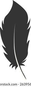 Black Silhouette of Majestic Feather. Isolated on White Background. Vector Illustration