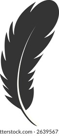 Black Silhouette of Majestic Feather. Isolated on White Background. Vector Illustration