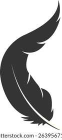 Black Silhouette of Majestic Feather. Isolated on White Background. Vector Illustration
