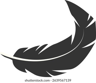 Black Silhouette of Majestic Feather. Isolated on White Background. Vector Illustration