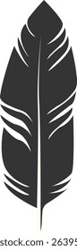 Black Silhouette of Majestic Feather. Isolated on White Background. Vector Illustration