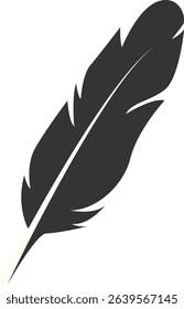 Black Silhouette of Majestic Feather. Isolated on White Background. Vector Illustration