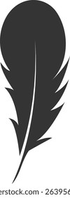Black Silhouette of Majestic Feather. Isolated on White Background. Vector Illustration