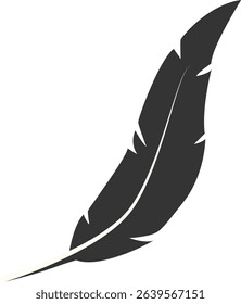 Black Silhouette of Majestic Feather. Isolated on White Background. Vector Illustration