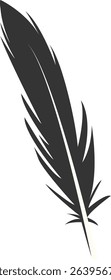 Black Silhouette of Majestic Feather. Isolated on White Background. Vector Illustration