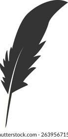 Black Silhouette of Majestic Feather. Isolated on White Background. Vector Illustration