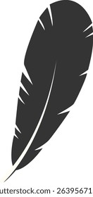 Black Silhouette of Majestic Feather. Isolated on White Background. Vector Illustration