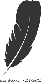 Black Silhouette of Majestic Feather. Isolated on White Background. Vector Illustration