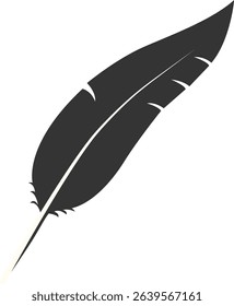 Black Silhouette of Majestic Feather. Isolated on White Background. Vector Illustration