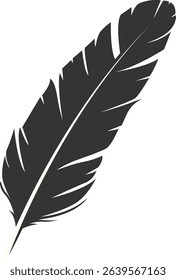 Black Silhouette of Majestic Feather. Isolated on White Background. Vector Illustration