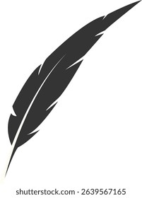 Black Silhouette of Majestic Feather. Isolated on White Background. Vector Illustration