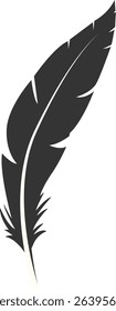 Black Silhouette of Majestic Feather. Isolated on White Background. Vector Illustration