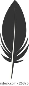 Black Silhouette of Majestic Feather. Isolated on White Background. Vector Illustration