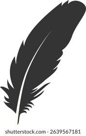 Black Silhouette of Majestic Feather. Isolated on White Background. Vector Illustration